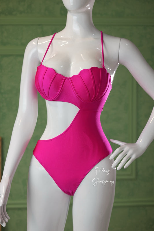 Sculpted Shell Cutout One-Piece – Hot Pink
