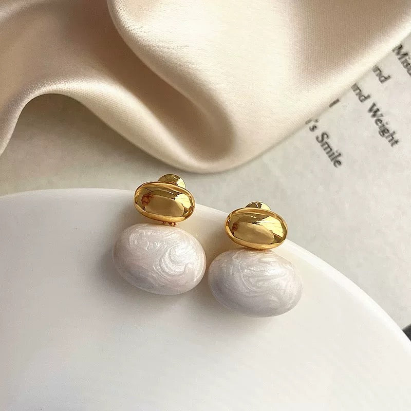 Elegant Gold & Marble Drop Earrings