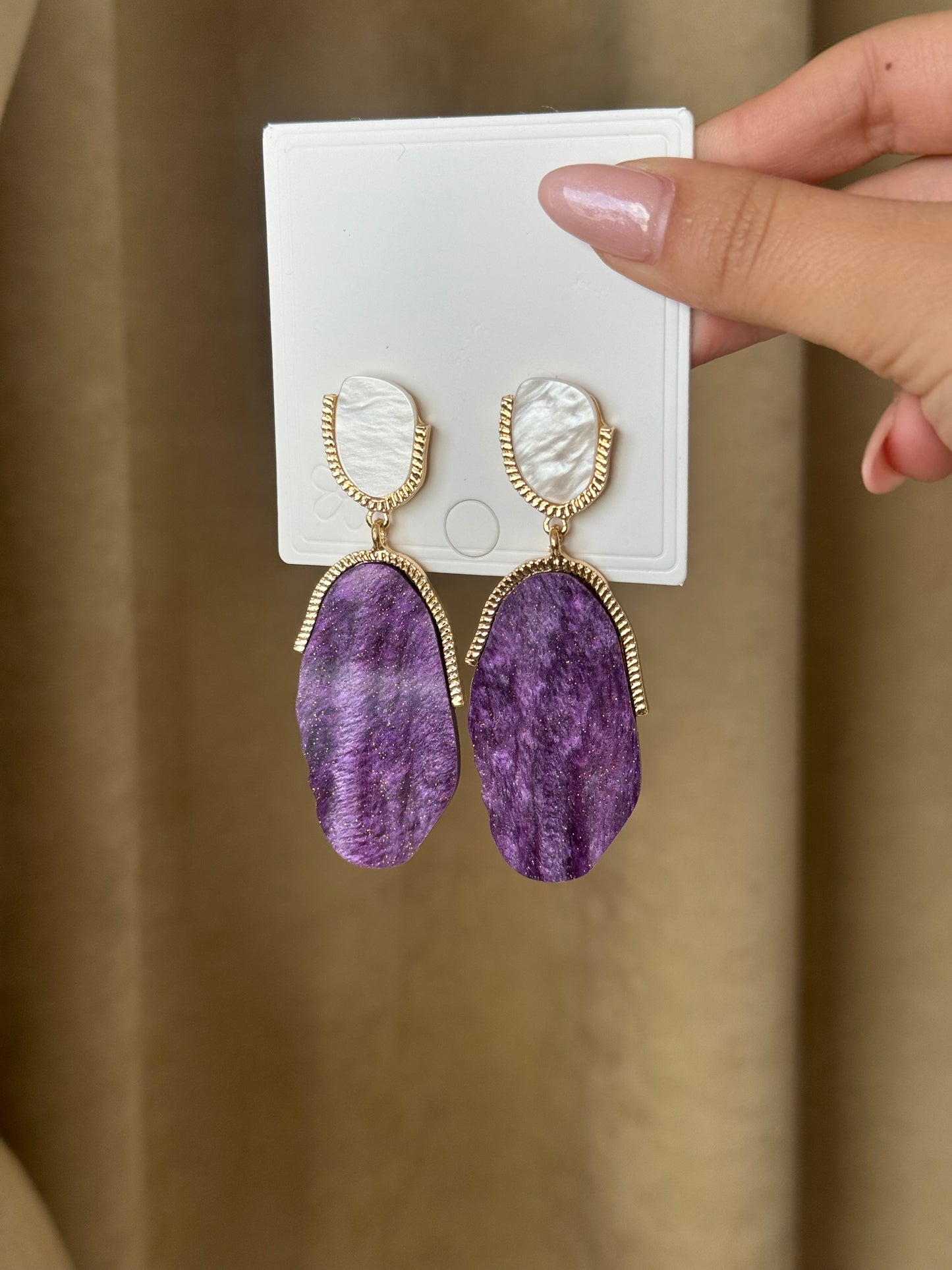 Natural Crystal Purple Earrings
