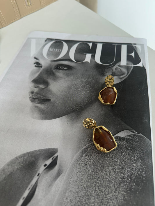 Crystal Brown Earrings Gold