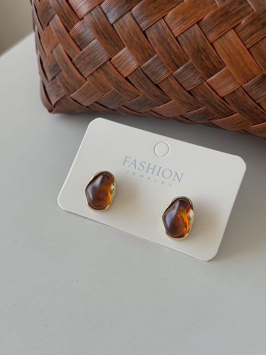 Minimalist Amber Stud Earrings with Gold Trim
