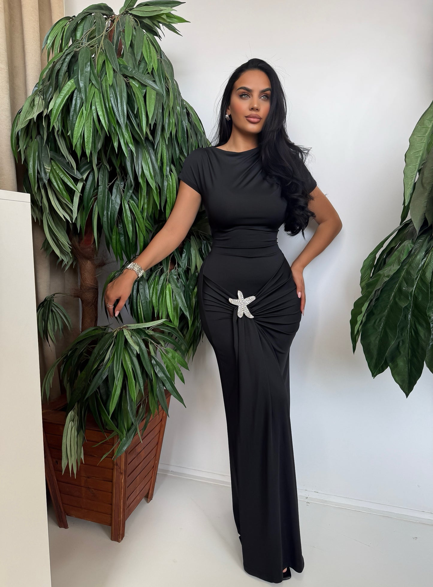 Elegant Black Dress & Accessory Star