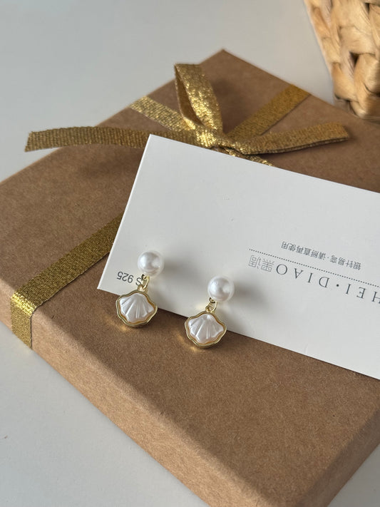 Pearl Drop Earrings with Shell Charm
