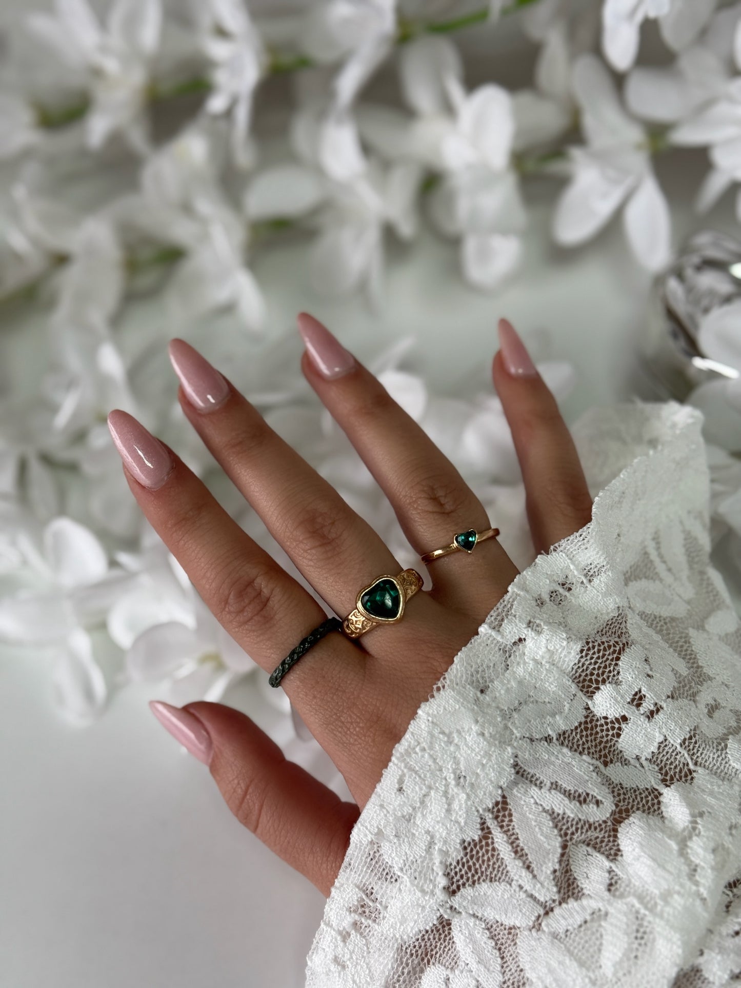Set of 3 – golden glow and emerald vibes.