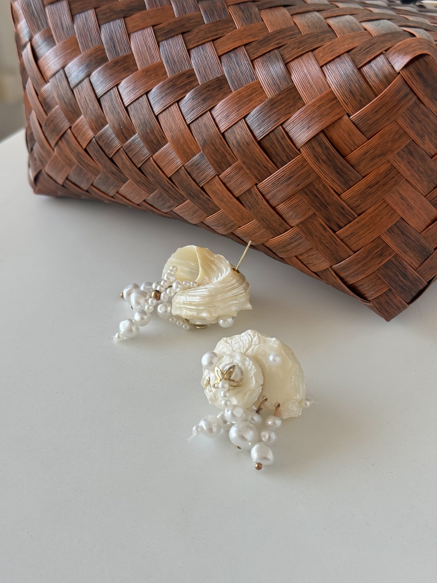 Pearl Cluster Statement Earrings with Shell Design
