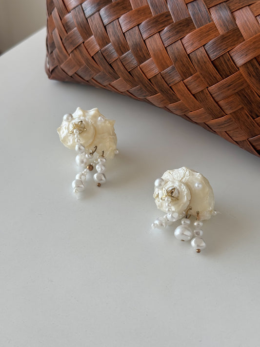 Pearl Cluster Statement Earrings with Shell Design