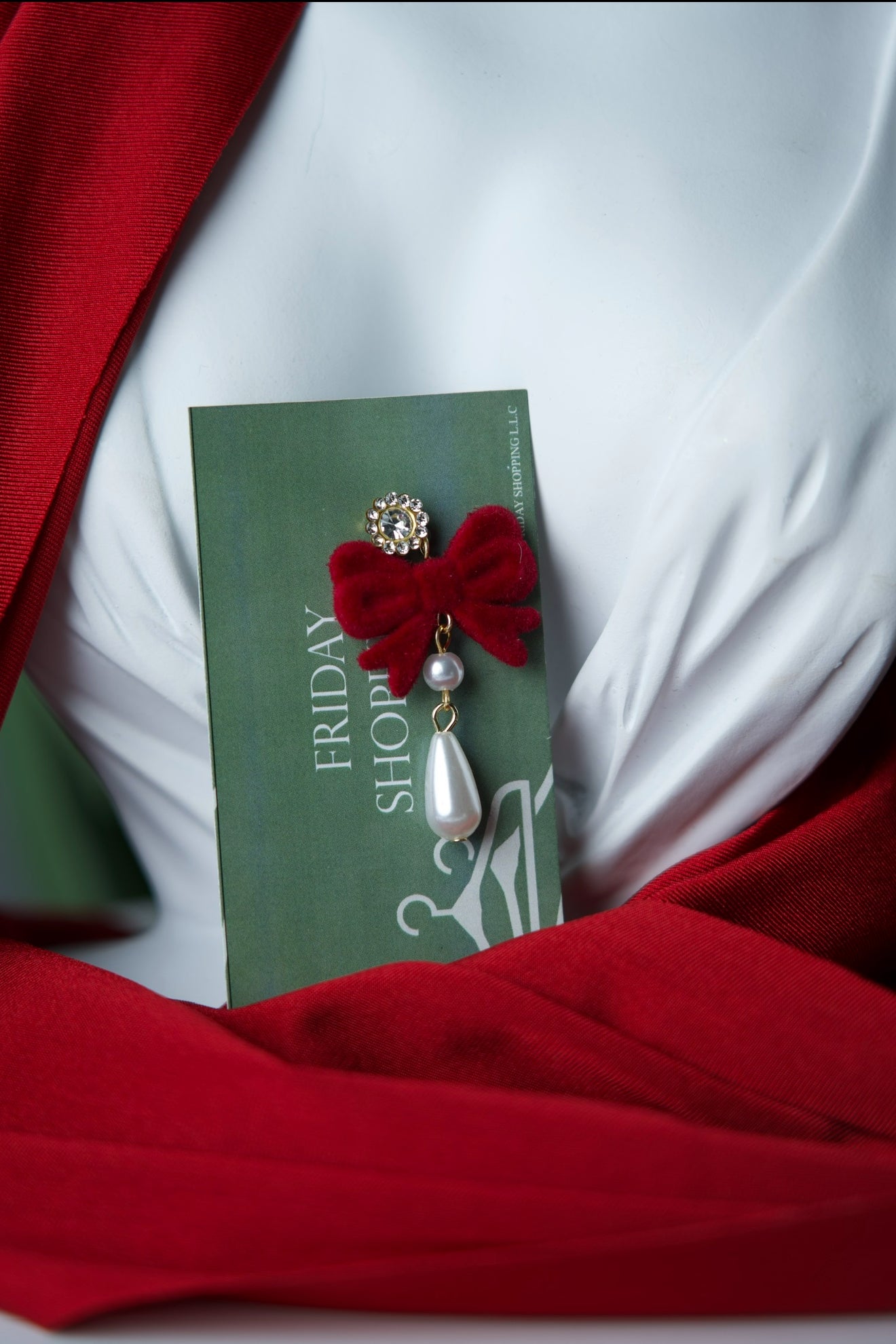 Elegance Red Bow Pearl Earrings