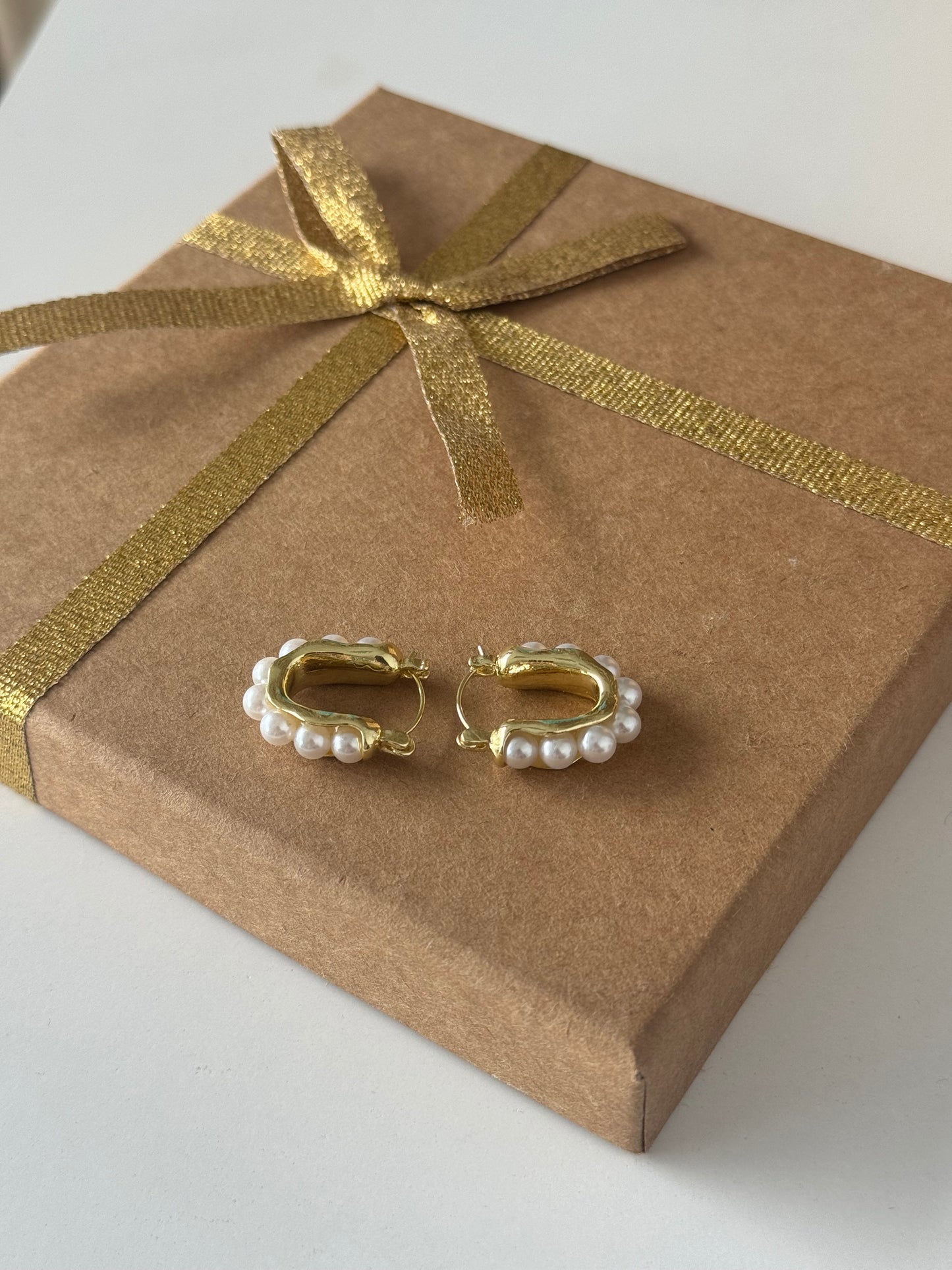 Gold-Plated Pearl Hoop Earrings