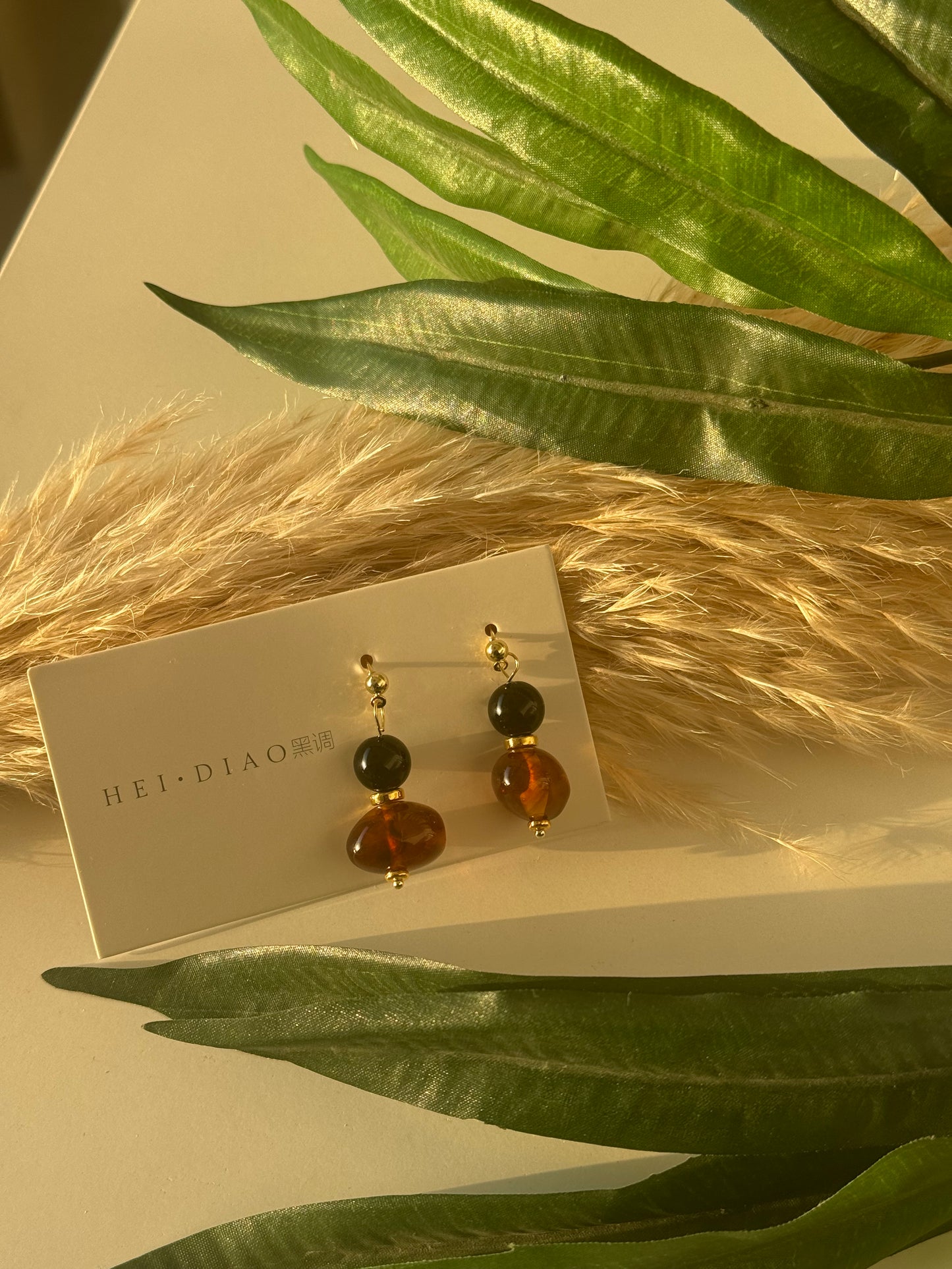 Amber & Onyx Drop Earrings