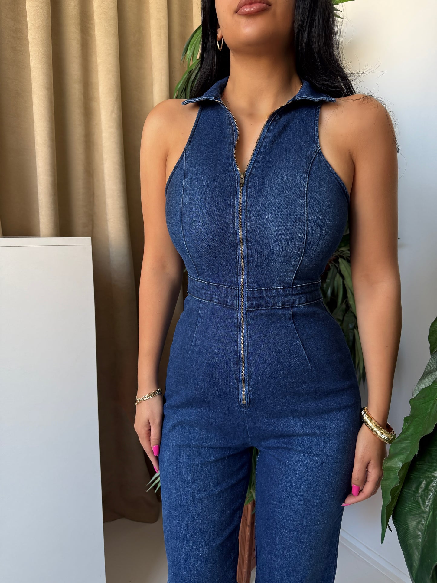 Sculpted Denim Jumpsuit