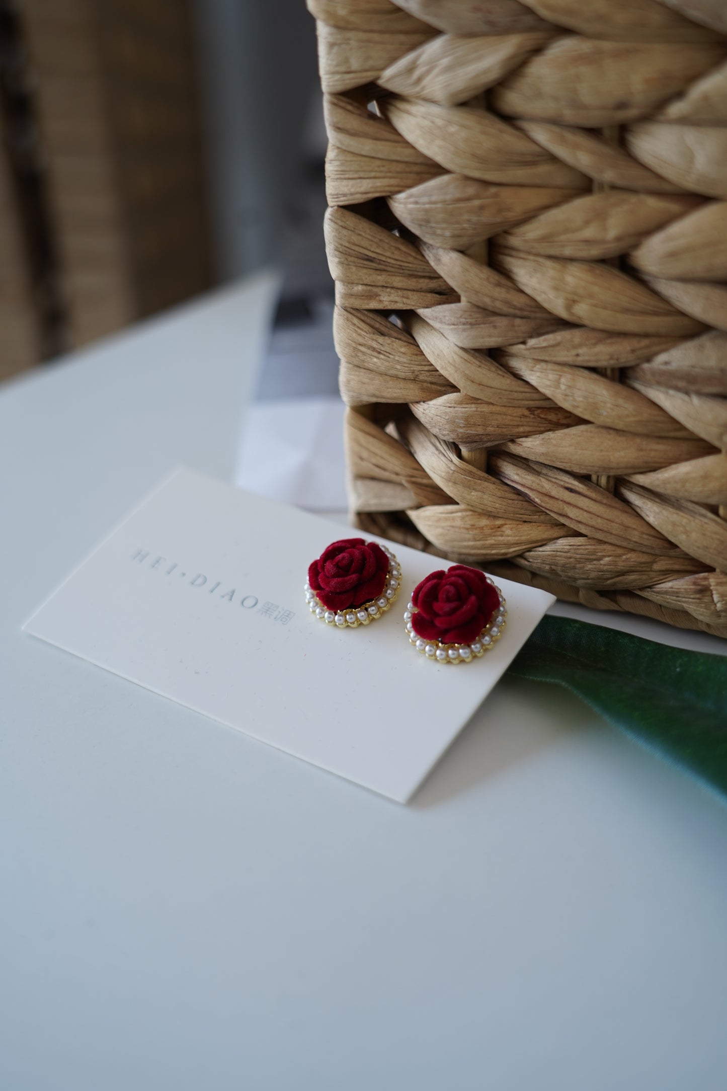 Elegant velvet earrings in deep red