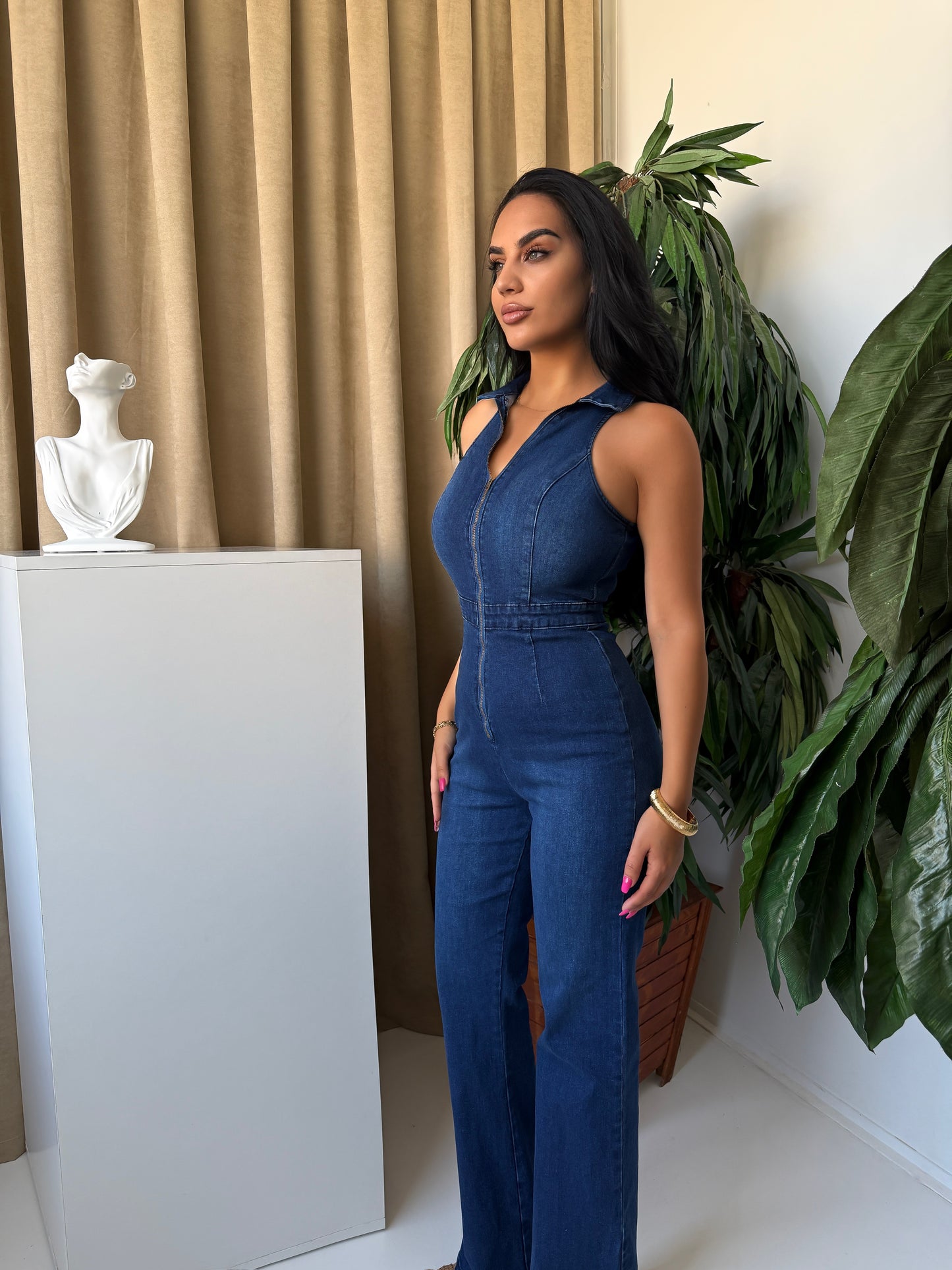 Sculpted Denim Jumpsuit