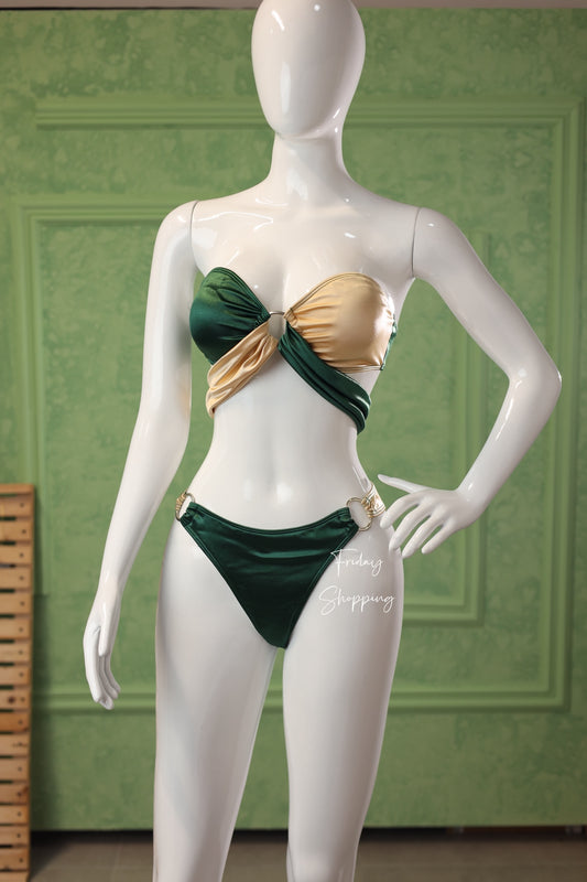 Two-Tone Satin Wrap Bikini