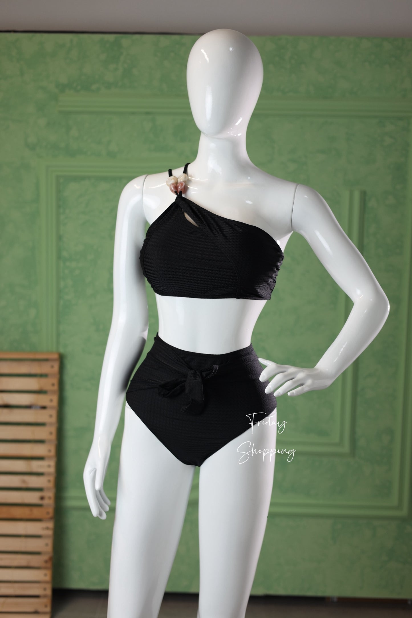 Black Bikini with Geometric Pareo Wrap Set 3pcs