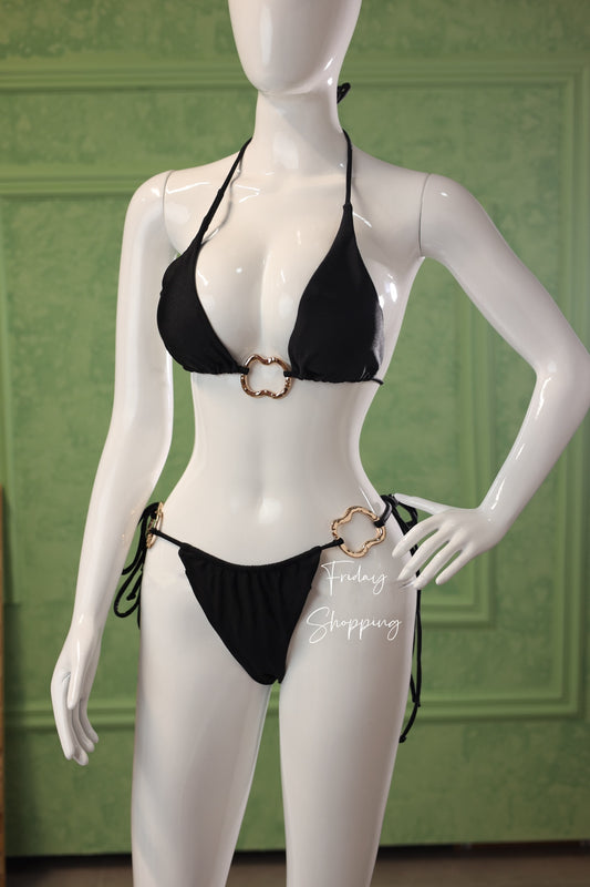 Elegant Black Bikini with Gold Details