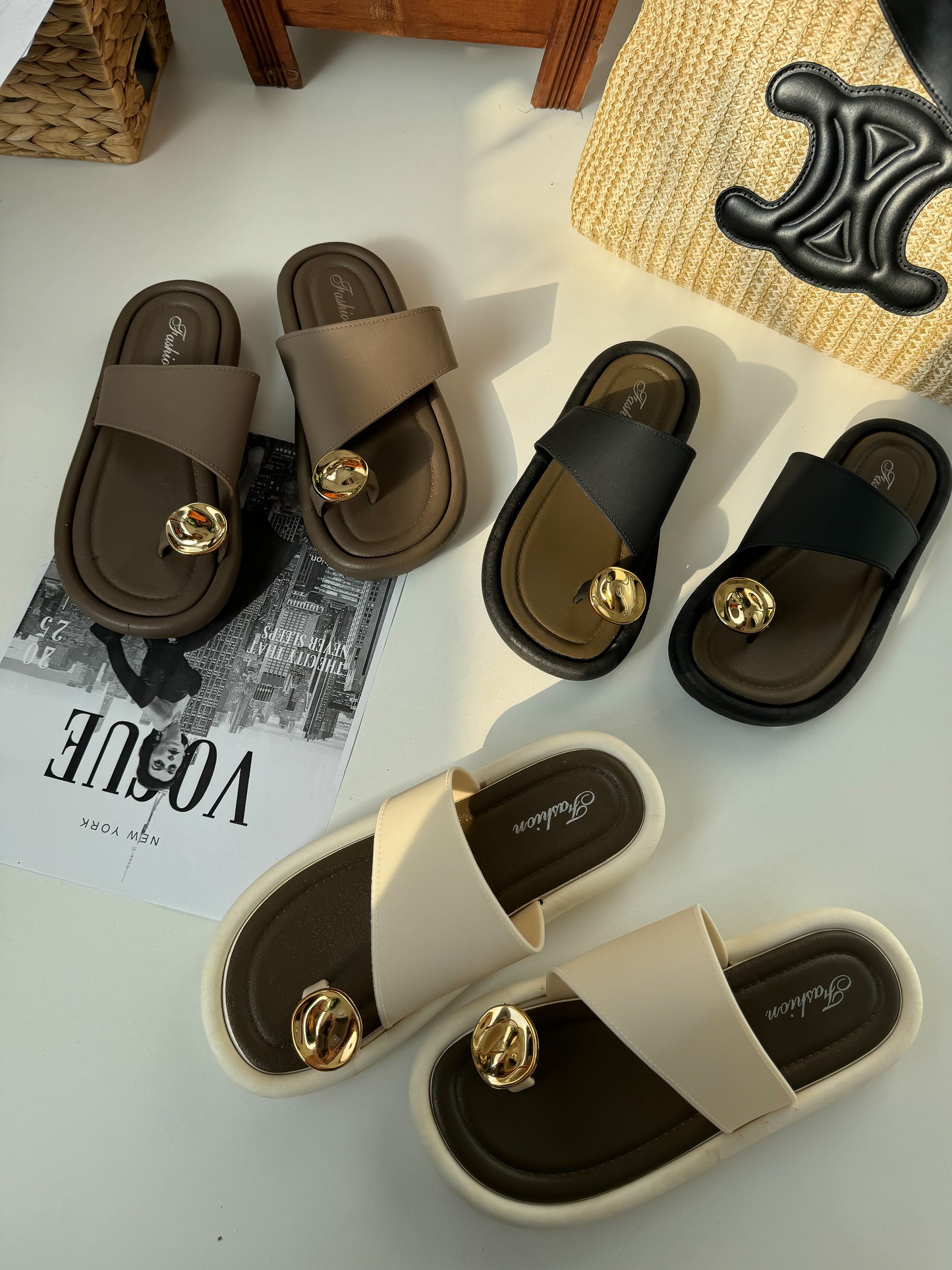 Chic Minimalist Slide Sandals with Gold Accent