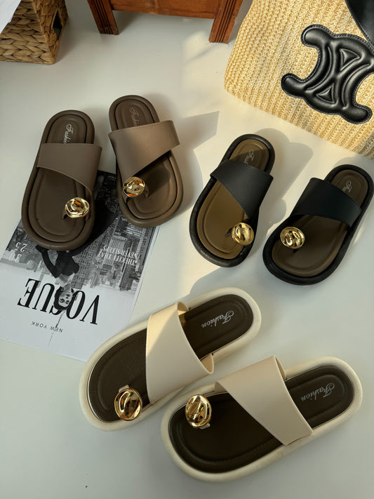 Chic Minimalist Slide Sandals with Gold Accent