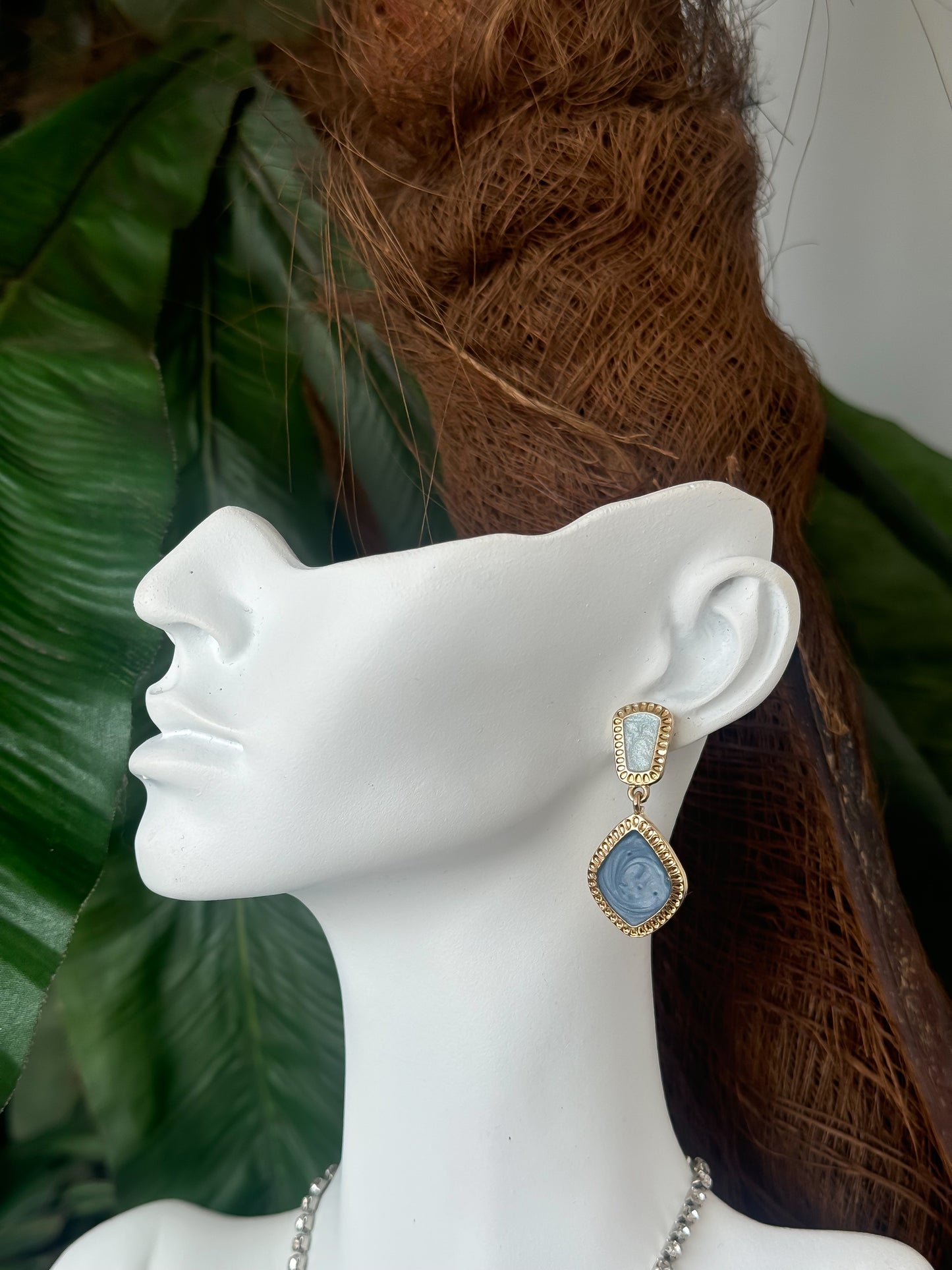 Blue & White Stone Drop Earrings – Gold Frame