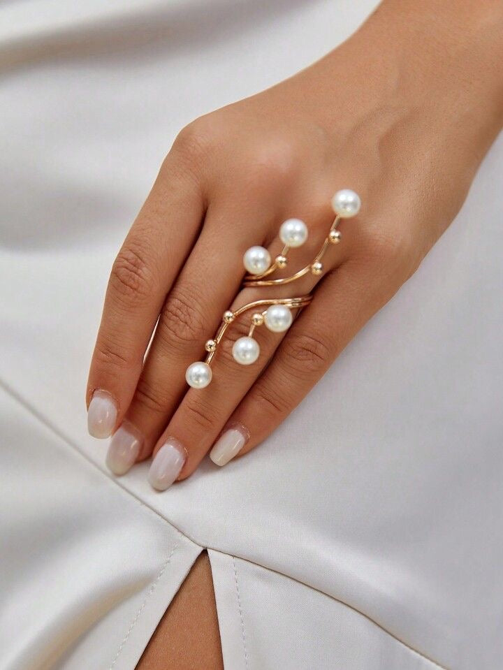 Gold Statement Ring with Cascading Pearls