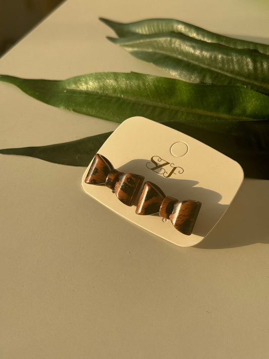 Retro Bow Stud Earrings – Tortoiseshell Style