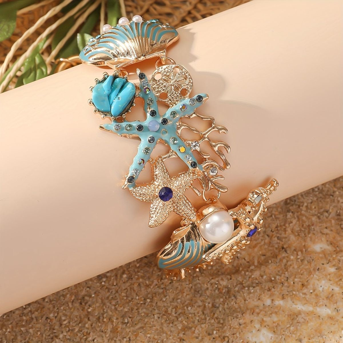 Ocean-Inspired Charm Bracelet – Gold & Turquoise Details