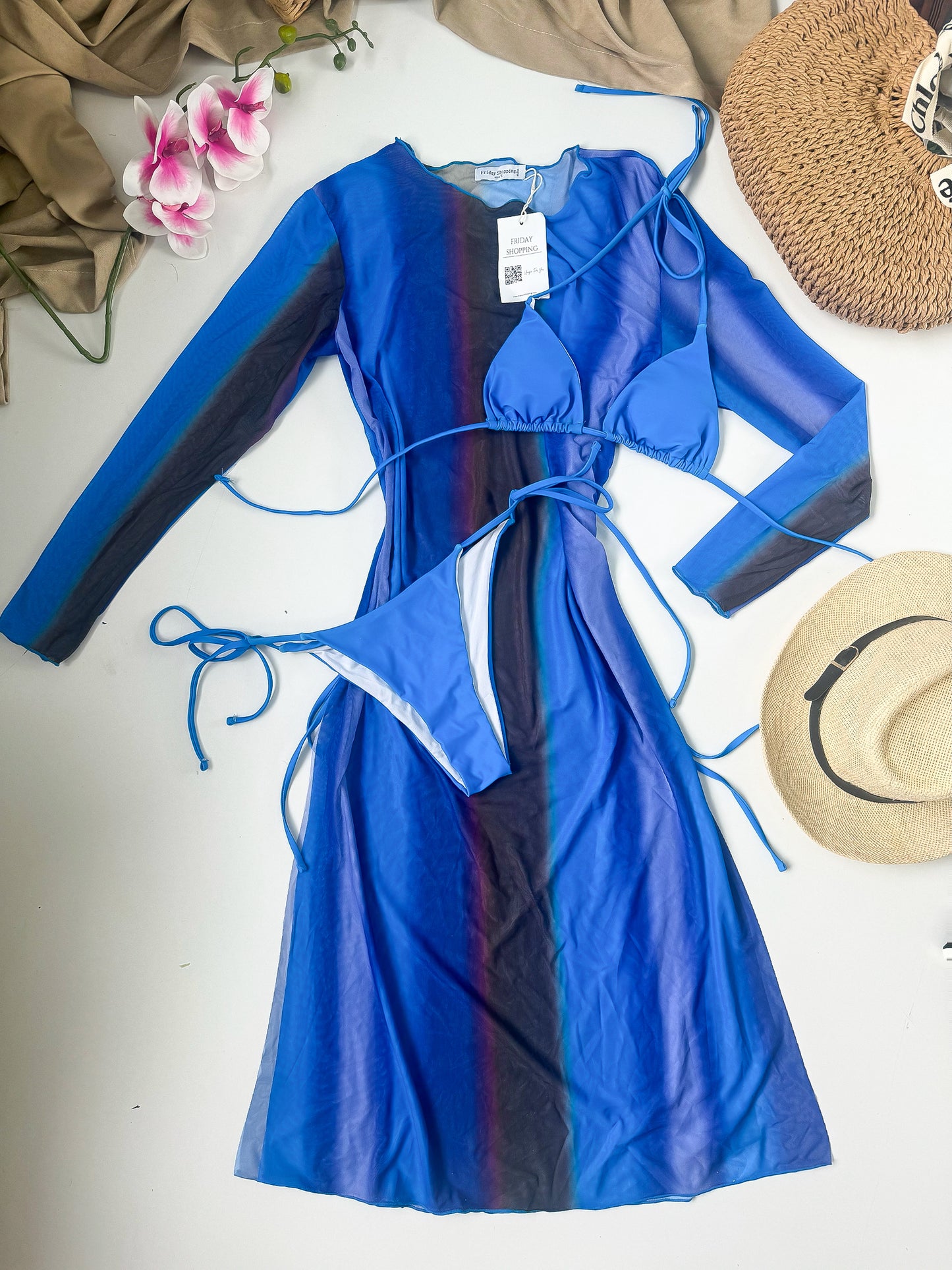 Blue Bikini Set 3 Pcs