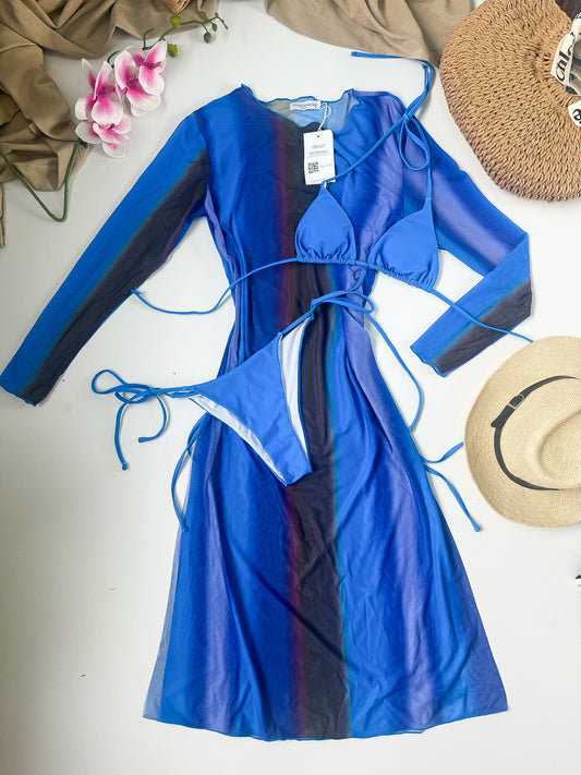 Blue Bikini Set 3 Pcs
