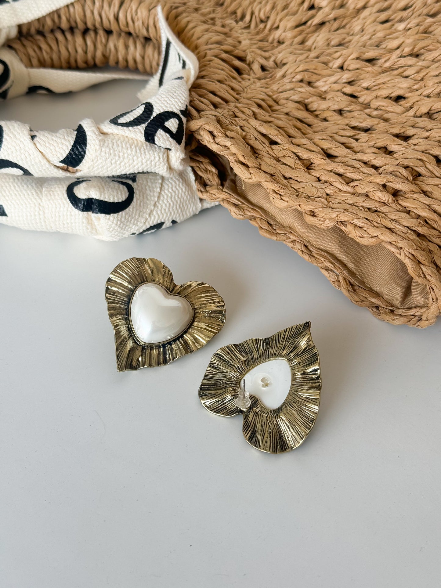 Vintage Heart Pearl Earrings