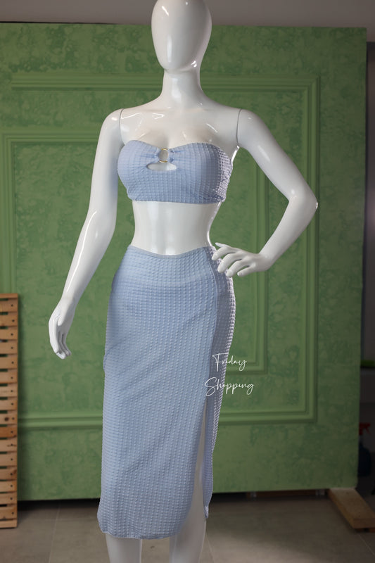 Sky Blue Textured Three-Piece Set