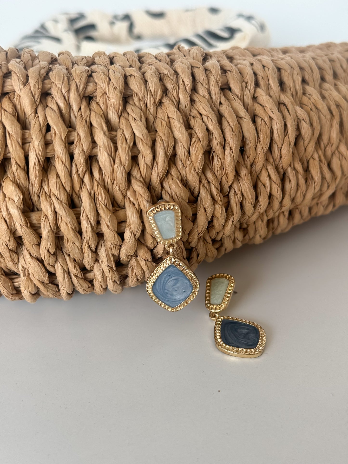 Blue & White Stone Drop Earrings – Gold Frame