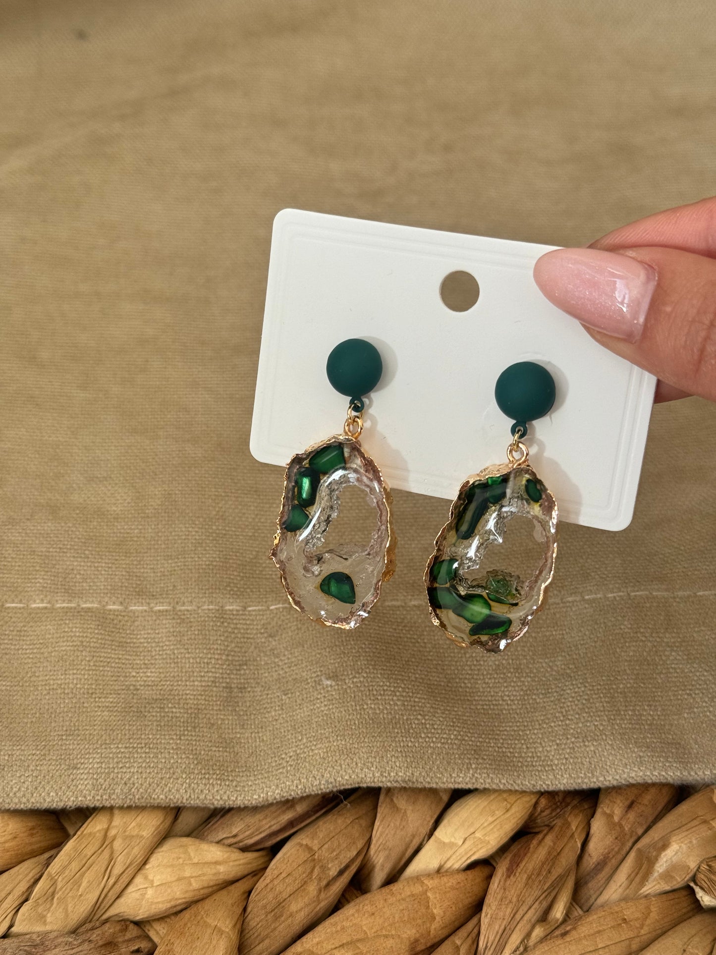 Natural Crystal Green Earrings