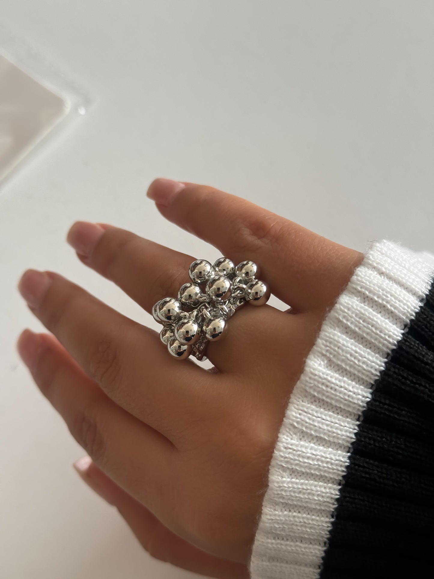 Bold Silver Beaded Ring