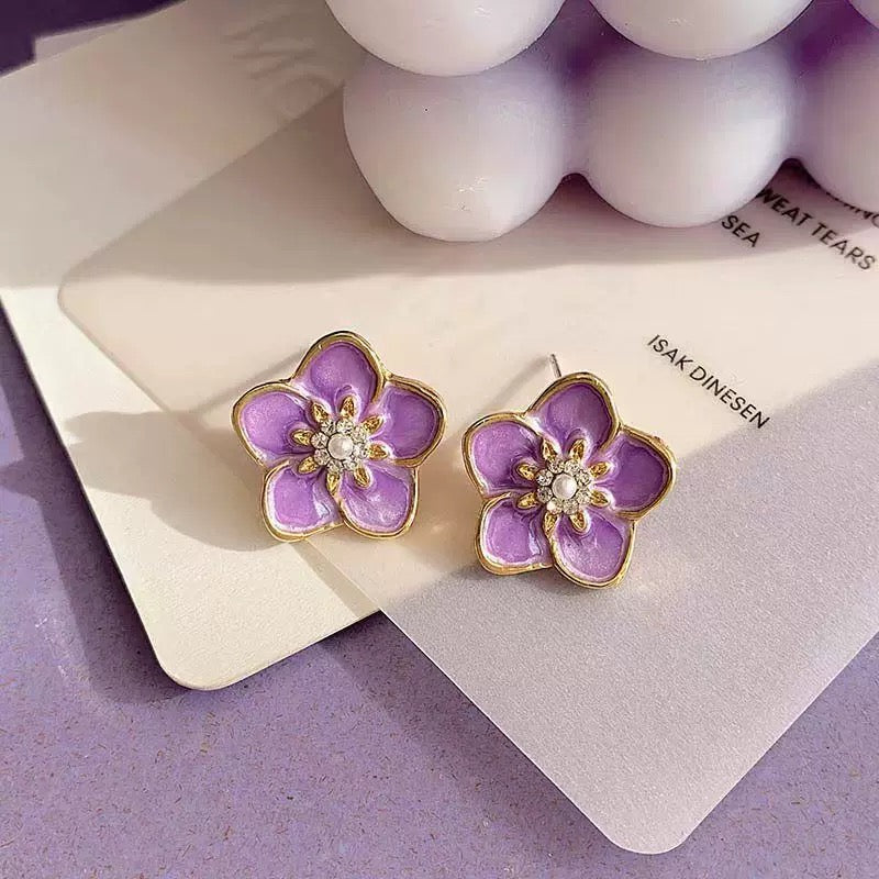 Flower Purple Earrings Crystal