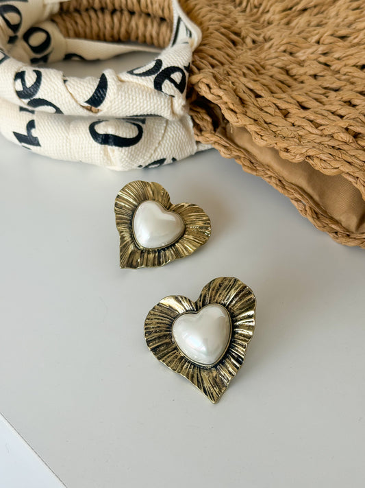 Vintage Heart Pearl Earrings