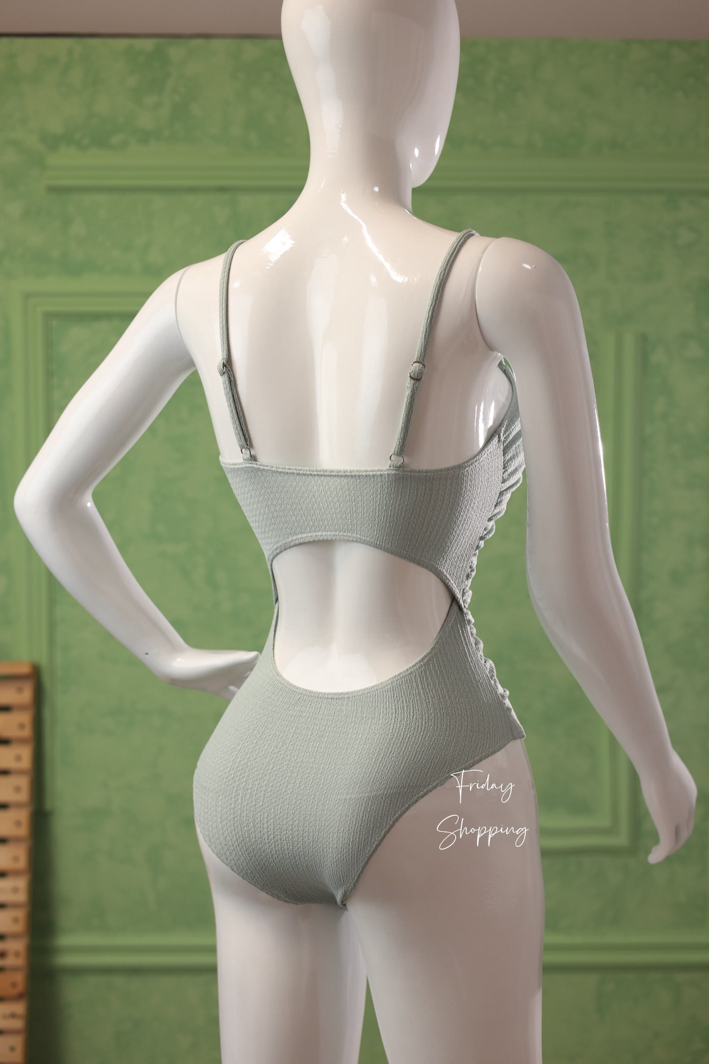 Ruched One-Piece Swimsuit – Soft Green