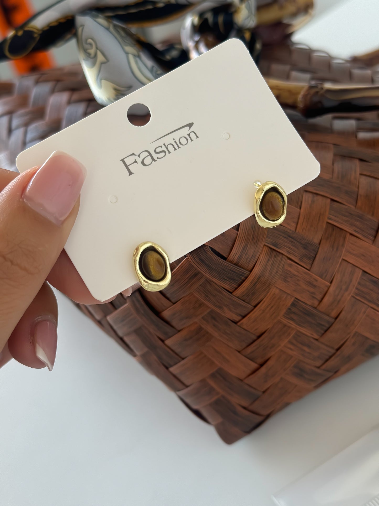 Gold & Brown Round Drop Earrings