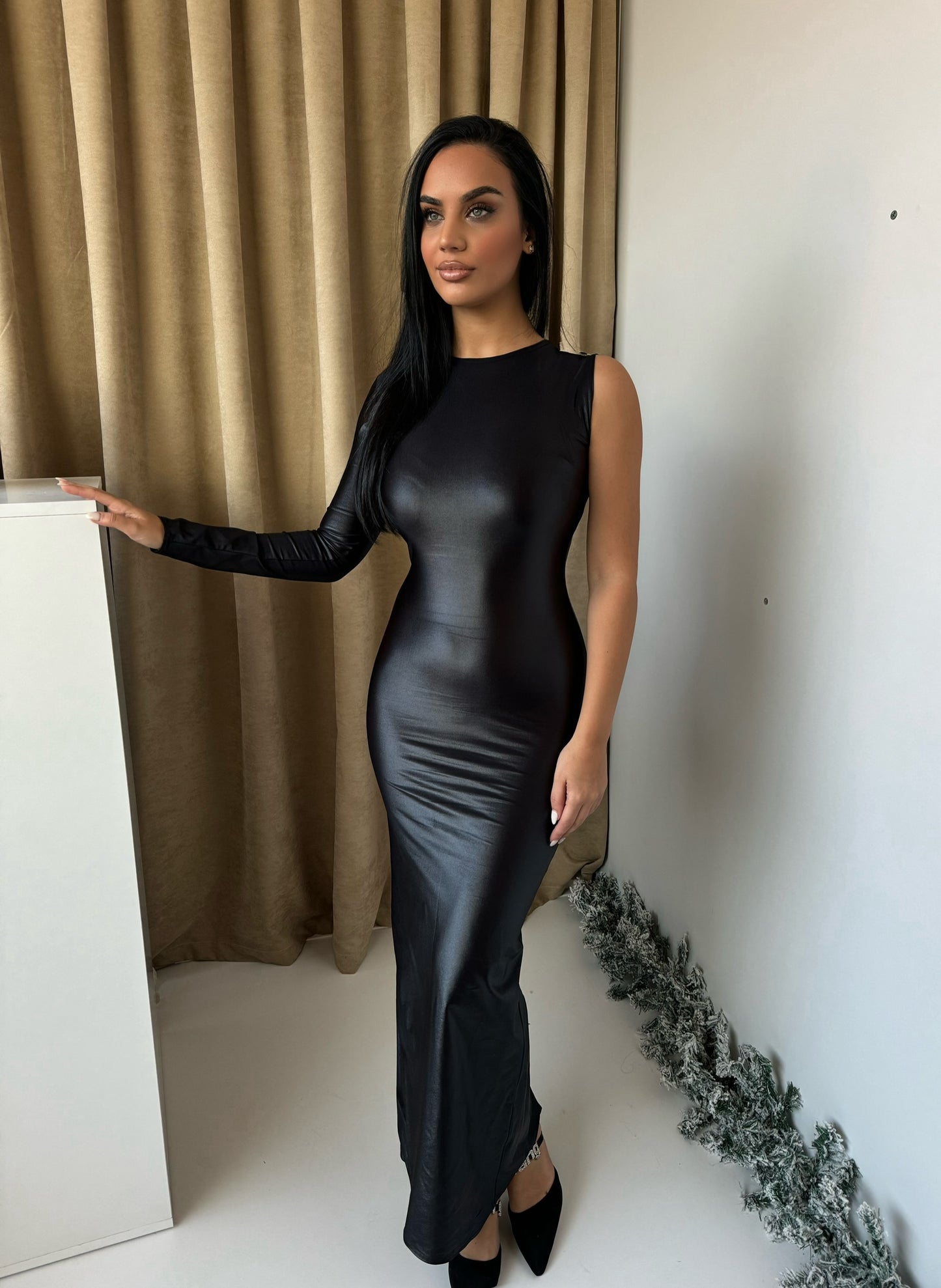 FR Sexy Bodycon Dress Pu Leather