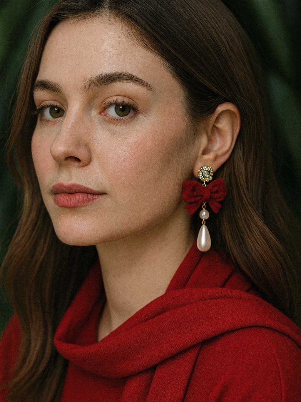 Elegance Red Bow Pearl Earrings
