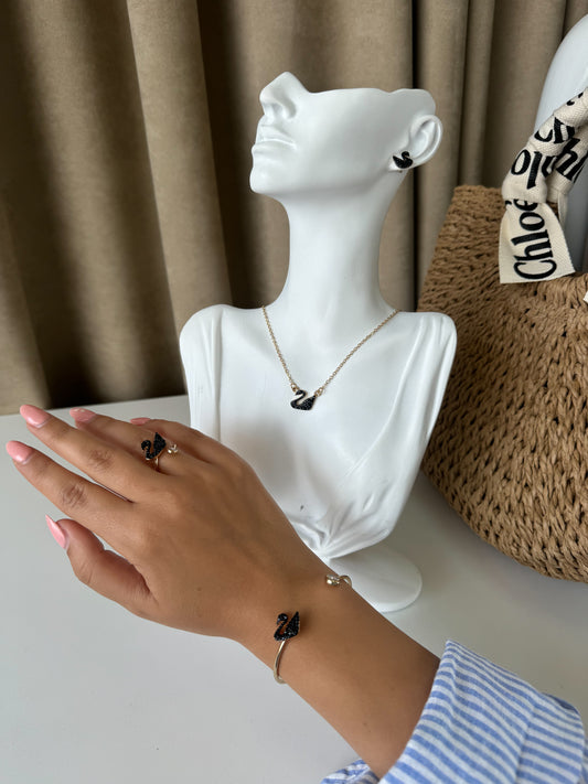 Elegant Swan Jewelry Set – Bracelet, Ring, Earrings & Necklace