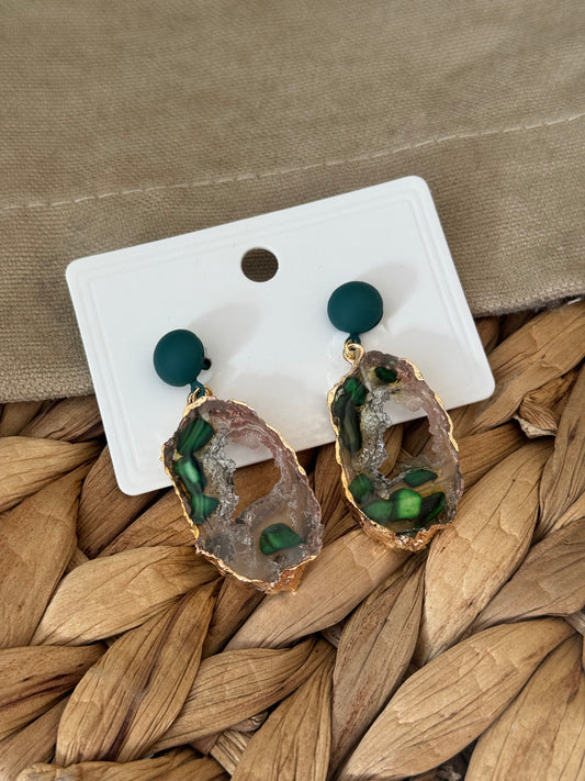 Natural Crystal Green Earrings