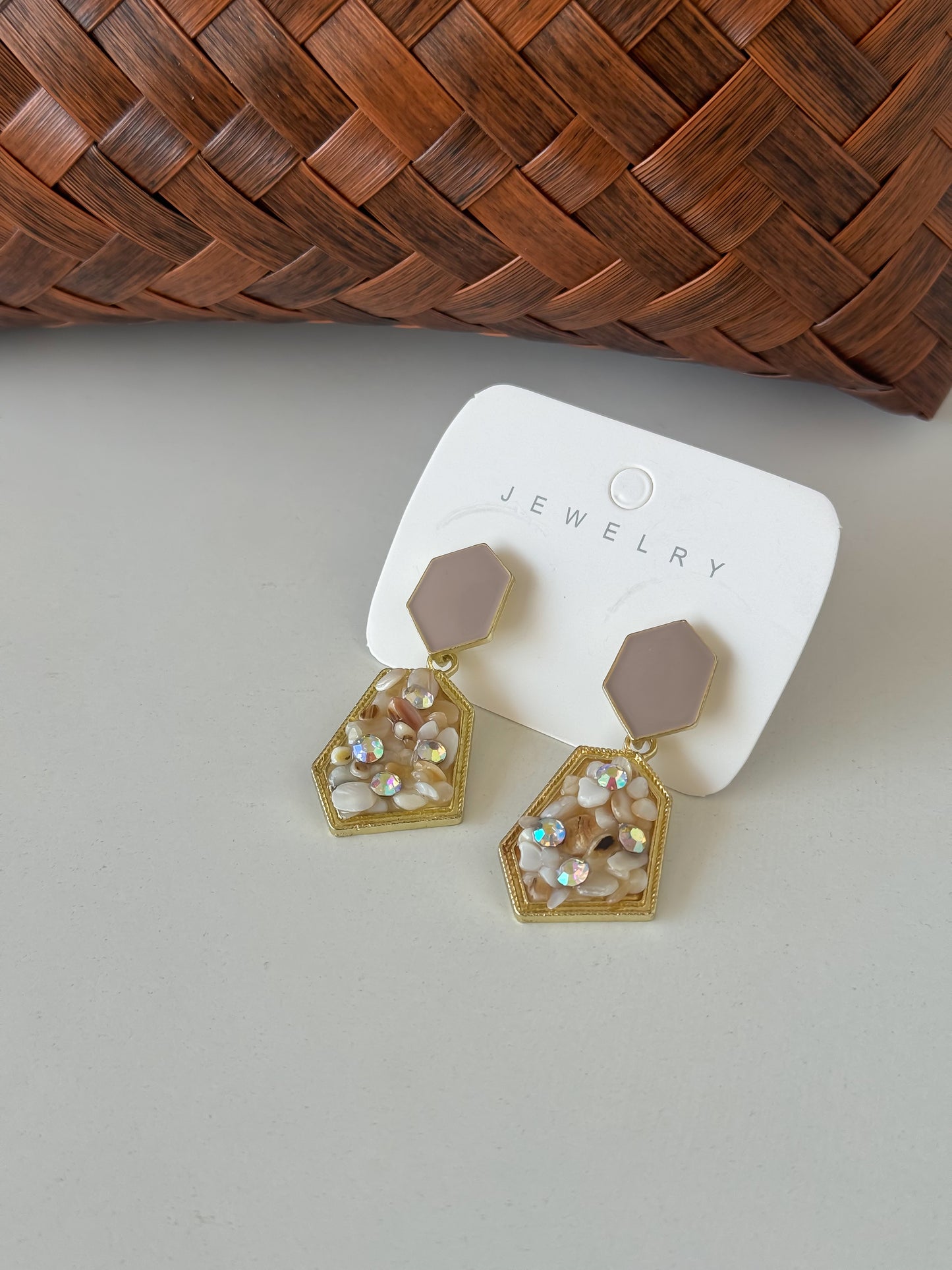 Geometric Drop Earrings with Floral Bead Detailing