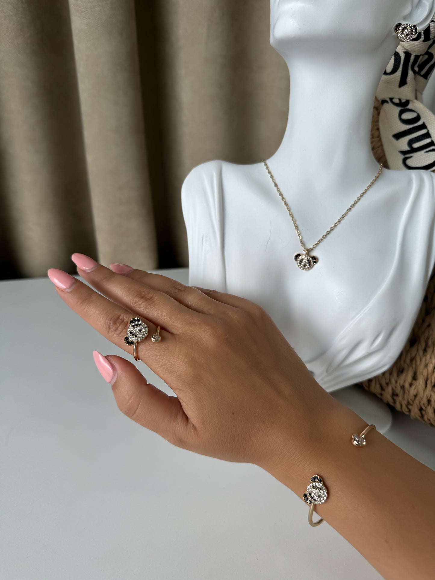 Elegant Pearl-Inspired Jewelry Set – Bracelet, Ring, Earrings & Necklace