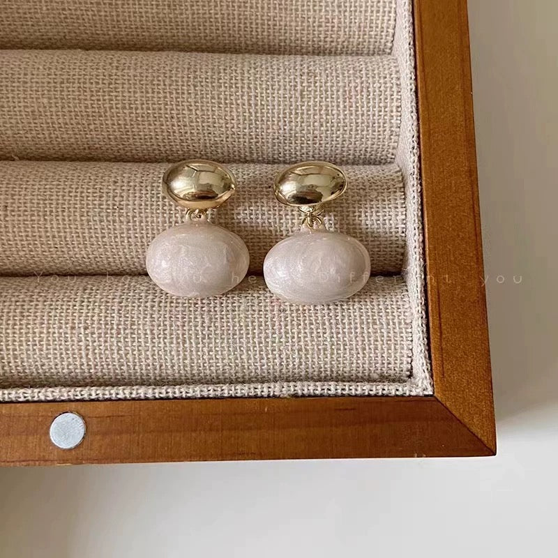 Elegant Gold & Marble Drop Earrings