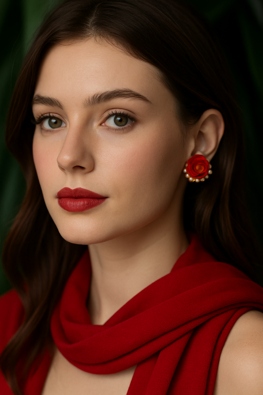 Red Rose Pearl Stud Earrings