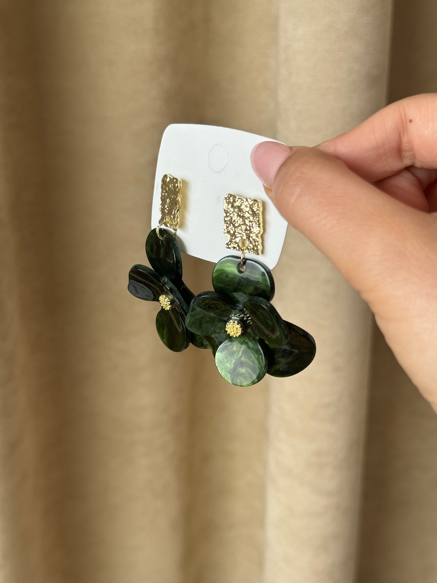 Green & Gold Earrings Flower Design