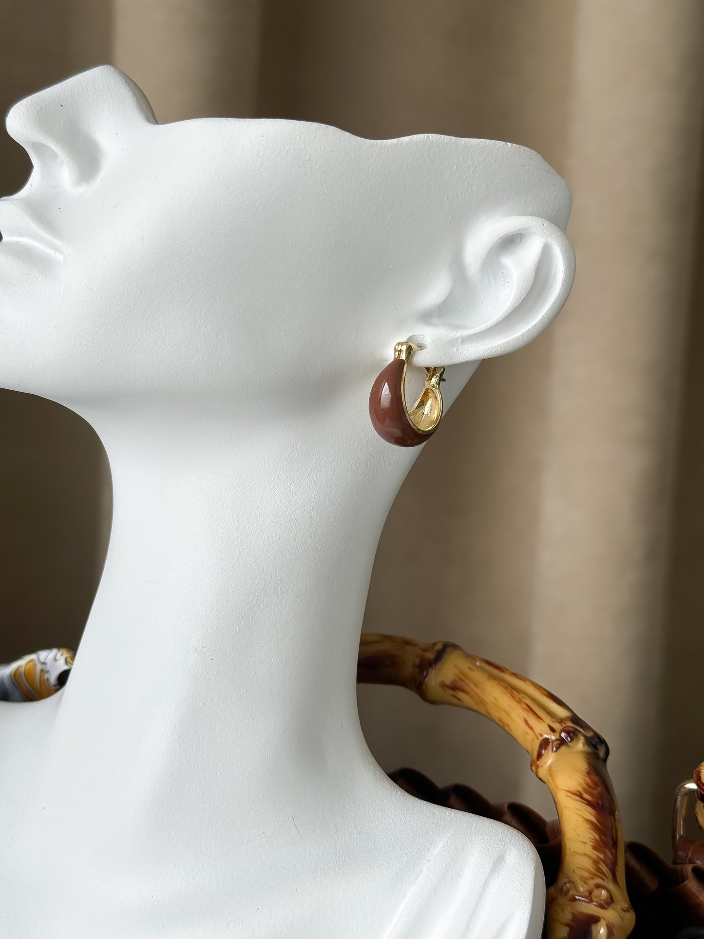 Glossy Mocha Hoop Earrings