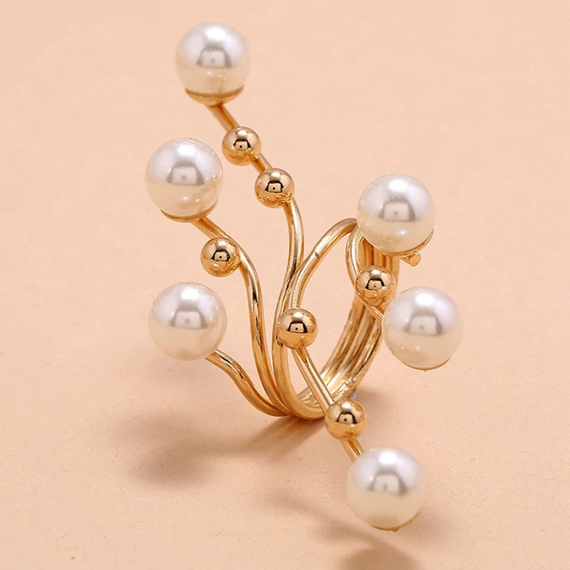 Gold Statement Ring with Cascading Pearls
