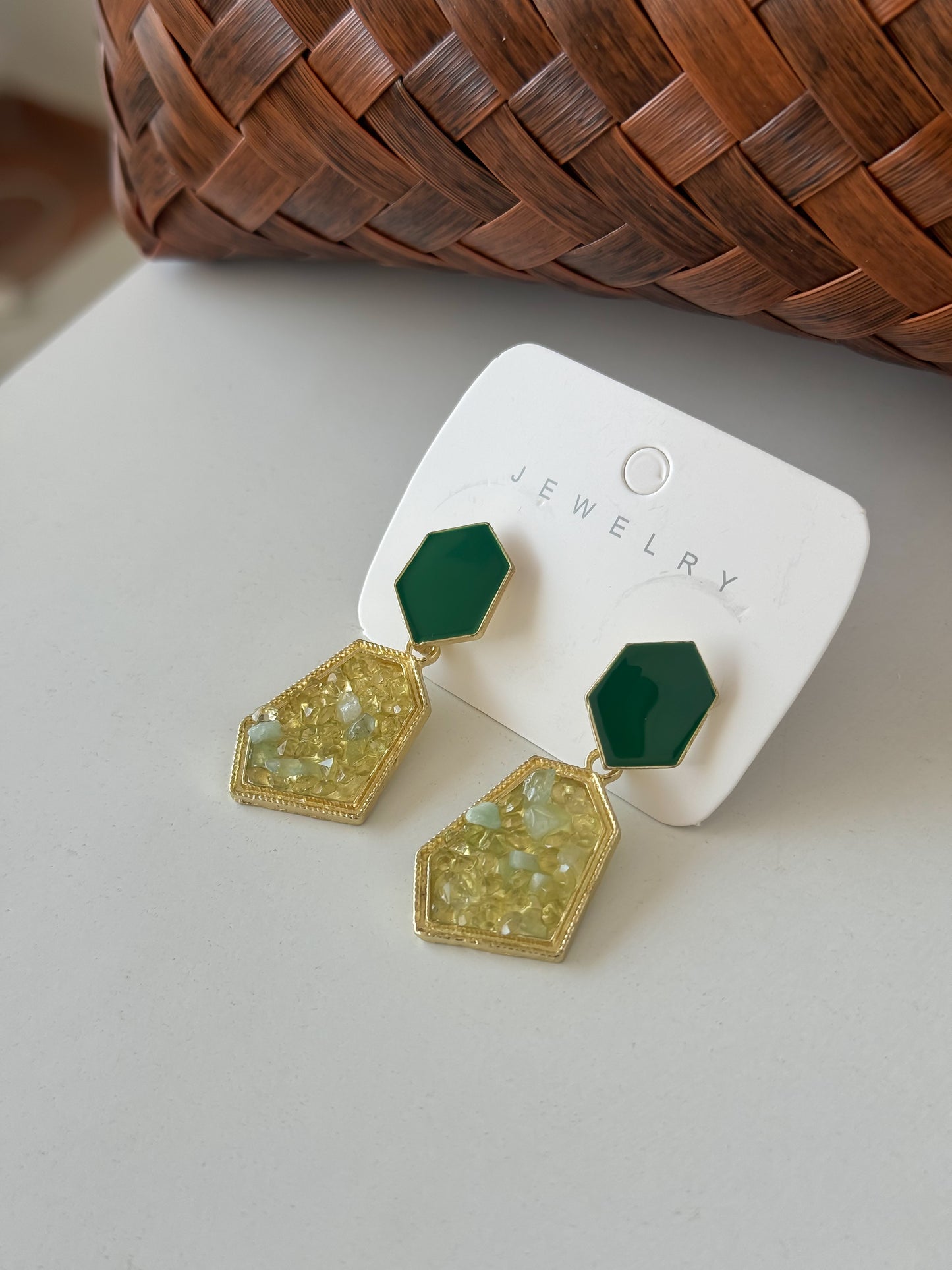 Geometric Drop Earrings with Floral Bead Detailing