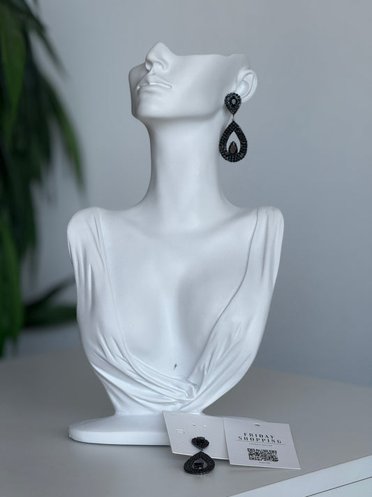 Noir Charm – Elegant Black Crystal Drop Earrings