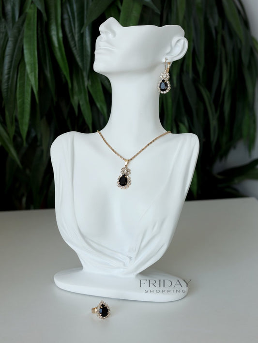 Royal Black Teardrop Jewelry Set – 3 Pieces